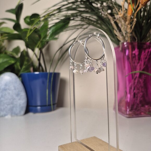 Handmade 925 Sterling Silver Hoops with Amethyst Chip Beads - Picture 3 of 4